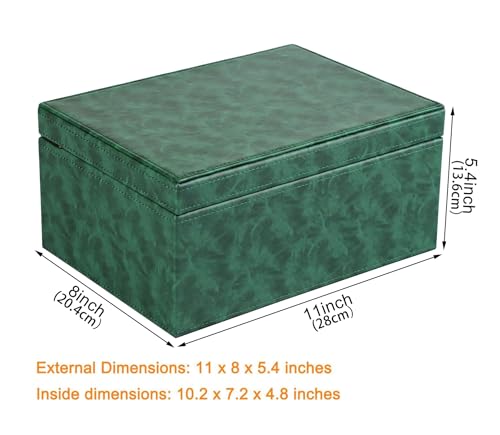 HofferRuffer Faux Leather Decorative Box, Large Wooden Structure Keepsake Box Accessory Organizer Jewelry Organizer with Hinged Lid, Storage Container for Home or Office (Dark Green) - color: Dark Green