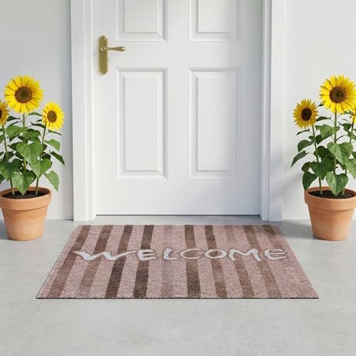 Brown Striped Coil Welcome Mat 20x30 Inch - color: Brown Striped