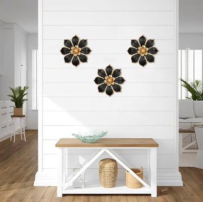 Villa Como Set of 3 Black and Gold Metal Flowers Wall Art Decor 10" - color: # 3 Black and Gold