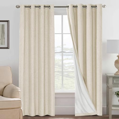 H.VERSAILTEX 100% Blackout Linen Curtains 102" L 2 Panels Bleached Sand - color: Bleached Sand, size: 52"W x 102"L (Pack of 2)