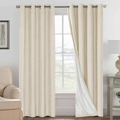 H.VERSAILTEX 100% Blackout Linen Curtains 102" L 2 Panels Bleached Sand - color: Bleached Sand, size: 52"W x 102"L (Pack of 2)