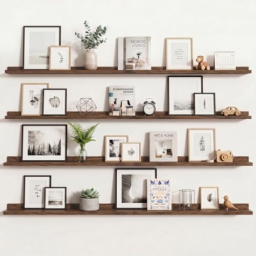 Axeman Picture Ledge Shelf, 72 Inch Walnut Floating Shelves Set of 4 - color: Walnut, size: 72 Inch