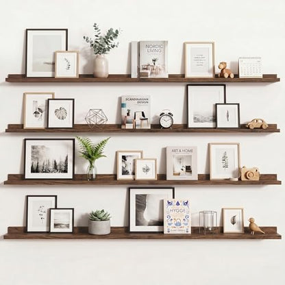 Axeman Picture Ledge Shelf, 72 Inch Walnut Floating Shelves Set of 4 - color: Walnut, size: 72 Inch