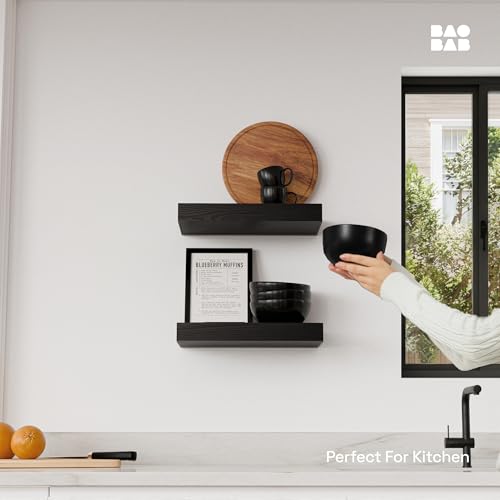 Solid Wood Floating Shelves for Wall 12 Inch Black, Small Wooden Shelf - color: Black, size: 12 Inch