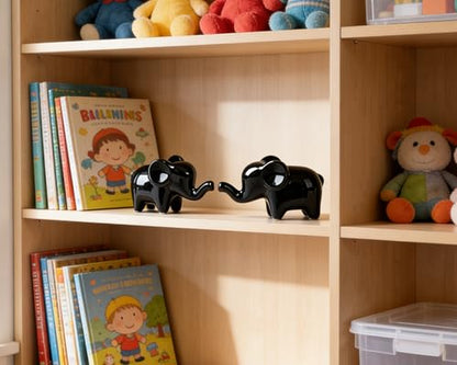 4 Inch Black Ceramic Elephant Figurines Set of 2 - color: Black