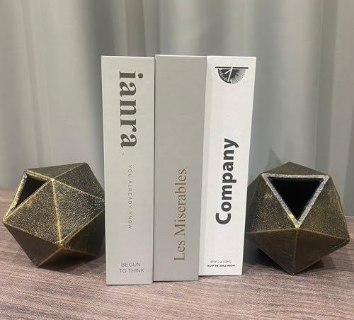Geometric Bookends Black-Gold Bookstopper Heavy Duty Book Ends Decor