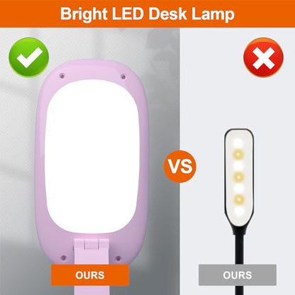 Akejrym LED Desk Lamp for Office Home & Battery Operated Lamp Rechargeable Lamp Foldable & Portable Light, [2-Fold Bracket] 3 Brightness Dimmable Small Desk Lamp Wireless Reading Lamp (Pink) - color: Pink