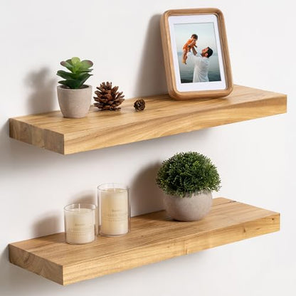 fuqing Floating Shelves for Wall, 20 Inch Rustic Solid Elm Wood Shelves - color: Natural Elm Flat Edge - 6.7"d, size: 20"L - 2Packs