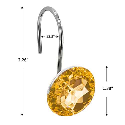 Crystal Diamond Round Shower Curtain Hooks Rings for Bathroom,Gold,12PCS - color: Gold