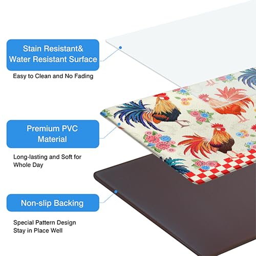 Kitchen Rugs for Floor 2 Pcs Memory Foam Padded Anti Fatigue Kitchen Mat - color: Rooster-2