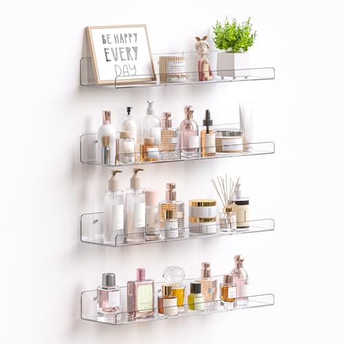 upsimples 4 Pcs 15" Acrylic Shelves for Wall Storage and Organizer, Clear - color: Clear