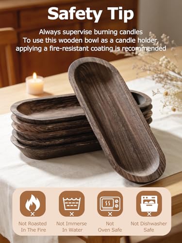 6 PCS Wooden Dough Bowls for Decor, 14 x 5.4 x 1.4 inch, Brown - size: 14 Inch