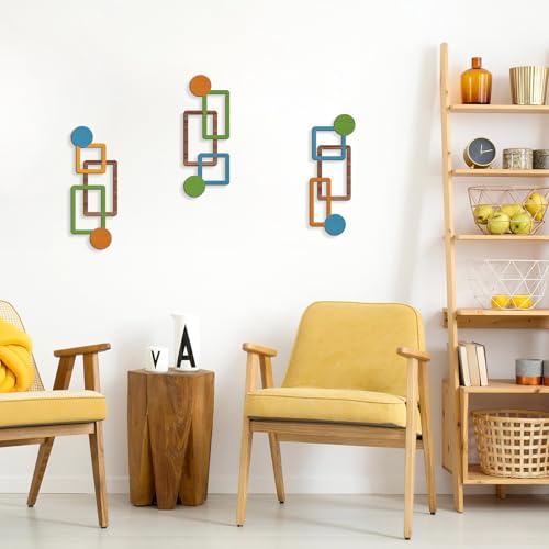 Abstract Wooden Wall Decor, Vertical Linked Geometry Design, Modern Wood Wall Art with HD UV Print, No Assembly Required