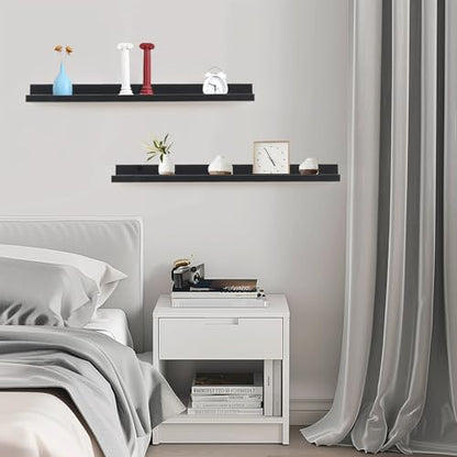 Muzilife 35.4" Large Floating Shelves Wood Wall Shelf with Lip, 2Pcs, Black - color: Black, size: 35.4"