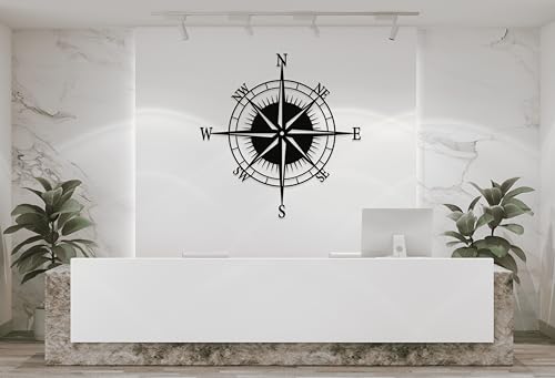Compass Metal Wall Art, Nautical Bedroom Decor, Powder Coated Steel (Black, 41.3'' x 40.5'') - color: Black, size: 41.3"L x 40.5"W