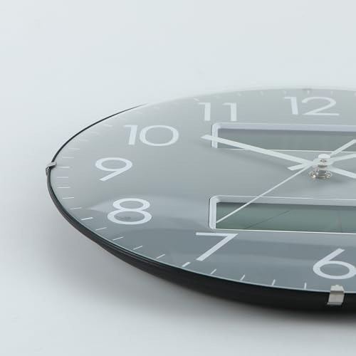 Nbdeal 13-Inch Analog Silent Wall Clock with Calendar Temperature & Humidity (Grey) - color: Gray