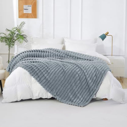 Taliska Ribbed Fleece Throw Blanket for Bed, Grey, 90"x90" - color: Grey, size: Throw(90"x90")