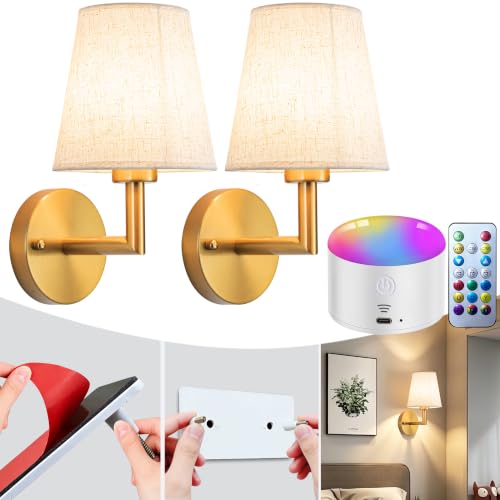 YHCDLAMP Peel and Stick Wall Sconces, Battery Operated Wall Sconce Set of 2 - color: Bronze-SetOfTwo