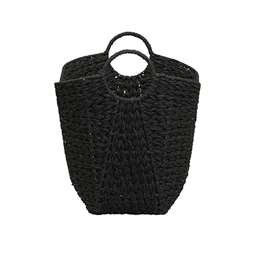 Household Essentials Handwoven Paper Rope Storage Basket with Metal Frame and Handles, Black - color: Black Paper Rope