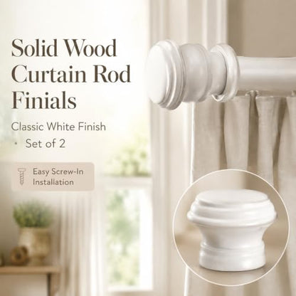 Antrader Wood Curtain Rod Finials,Screw on End Caps,White,2Pcs - color: White
