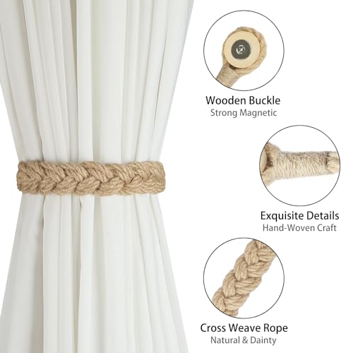 BEL AVENIR Jute Curtain Tiebacks Magnetic 4 Pack Woven Drapery Holdback - color: Jute- 4pack