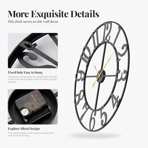 Cuspin Extra Large Wall Clock 40 Inch Black Metal Clock for Living Room - color: Black Arabic Number, size: 40 Inch