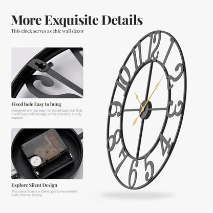 Cuspin Extra Large Wall Clock 40 Inch Black Metal Clock for Living Room - color: Black Arabic Number, size: 40 Inch