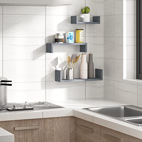 SRIWATANA Weathered Gray Floating Shelves, Set of 3 Wood Wall Shelves - color: Weathered Gray
