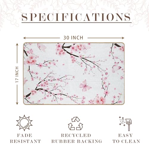 Jvpke Pink Cherry Blossom Door Mat, Floral Bath Flower Bath Mat, 17x30 Inches - color: Pink Floral