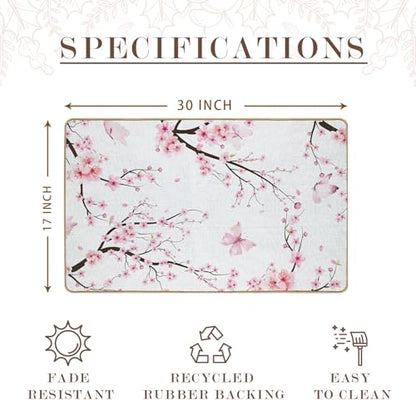 Jvpke Pink Cherry Blossom Door Mat, Floral Bath Flower Bath Mat, 17x30 Inches - color: Pink Floral