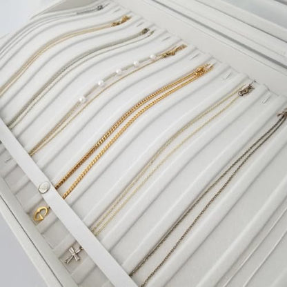15-Hook Anti-Tangle Necklace Organizer Box with Divided Slots - color: Beige-15 necklaces