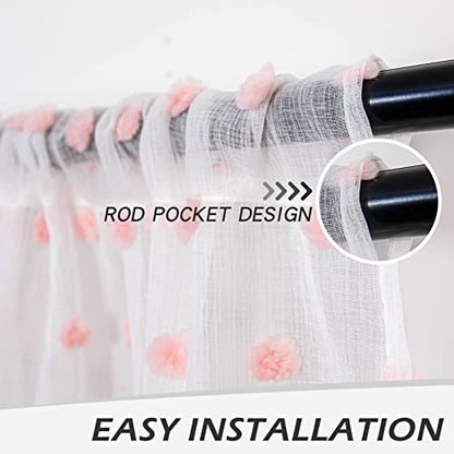 MYSKY HOME Pink Pom Pom Sheer Curtains for Girls Bedroom 63 Inches 2 Pieces - color: Pink Pom Pom, size: 36"W x 63"L (Pack of 2)