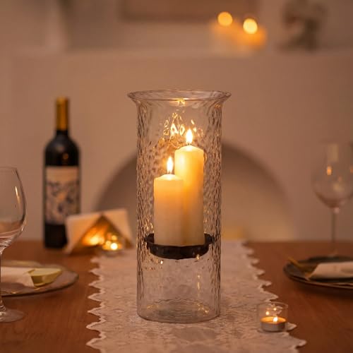 Patelai 15 Inch Large Glass Hurricane Candle Holder for Home Wedding Holiday Centerpiece Decoration Tall Clear Pillar Candle Holder with Removable Metal Insert