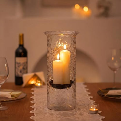 Patelai 15 Inch Large Glass Hurricane Candle Holder for Home Wedding Holiday Centerpiece Decoration Tall Clear Pillar Candle Holder with Removable Metal Insert