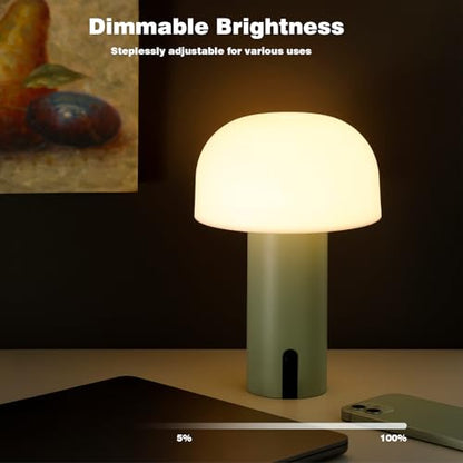 Mushroom Table Lamp, Cordless Rechargeable Touch Light, Waterproof - color: Sage Green