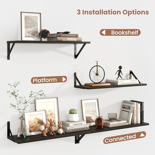 Axeman 24 Inch Floating Shelves, 8 Inch Deep Black Wall Shelves Set of 2 - color: Black, size: 23.6 Inch