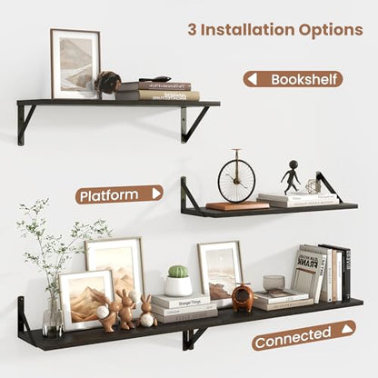 Axeman 24 Inch Floating Shelves, 8 Inch Deep Black Wall Shelves Set of 2 - color: Black, size: 23.6 Inch