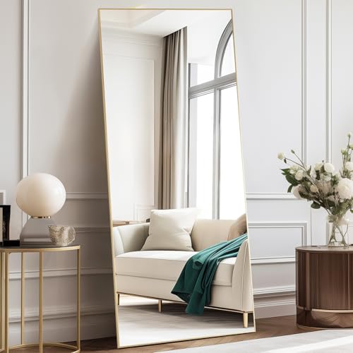 DUMOS 70.4"x25.6" Full Length Mirror with Stand, Full Body Floor Mirror - color: Gold-rect Edge, size: 70.4"L x 25.6"W