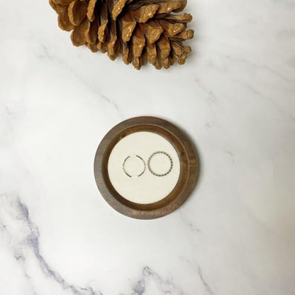 Wooden Jewelry Tray Round Small Trinket Dish with Velvet Surface Rings Earrings Dish Necklaces Display Tray for Dresser Drawer Tabletop - size: Round-Beige