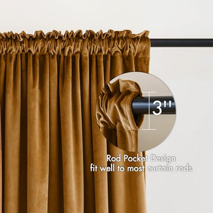 MIULEE Golden Brown Blackout Velvet Curtains Drapes 63 Inch Long 52"x63" - color: Golden Brown, size: 52"W x 63"L (Pack of 2)