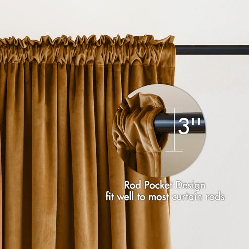 MIULEE Golden Brown Blackout Velvet Curtains Drapes 63 Inch Long 52"x63" - color: Golden Brown, size: 52"W x 63"L (Pack of 2)