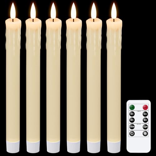 GenSwin Drip Wax Flameless Taper Candles Battery Operated with Remote Timer - color: Ivory-B