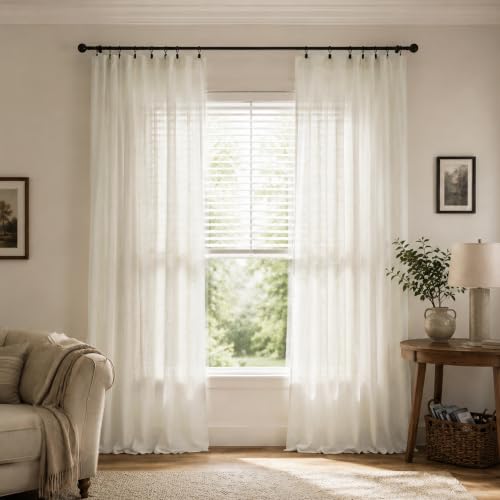 KOUFALL Linen Sheer Curtains 84 Inch Long for Living Room, Light Filtering Natural Fabric Cream Boho Farmhouse Curtain, Neutral Cottage Core Rustic Curtains, Cortinas para Sala Modernas 2026 De Lino - color: Natural, size: 52"W x 84"L (Pack of 2)