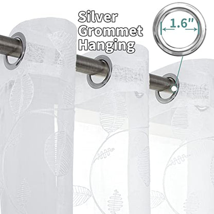 BGment White Sheer Curtains 95 Inches Long Living Room 2 Panels - color: White-leaf, size: 42"W x 95"L (Pack of 2)