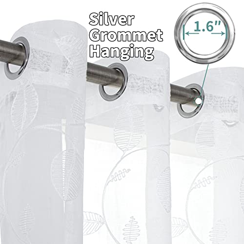 BGment White Sheer Curtains 63 Inches Long Living Room 2 Panels - color: White-leaf, size: 42"W x 63"L (Pack of 2)