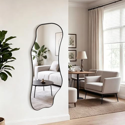65.7"x24" Irregular Full Length Mirror, Abstract Wall Mirror - color: Black Asymmetric