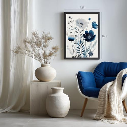 Grajoy Wood Framed Navy Blue Botanical Floral Wall Art 16x24 Inch Set of 3 - color: BlueFlower, size: 24"L x 16"W