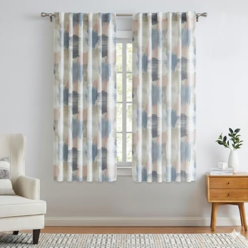 Kayne Studio Pink Blue Boho Abstract Rod Pocket Semi Sheer Curtains 63 Inch - color: Blue-rose Multi, size: 52"W x 63"L (Pack of 2)