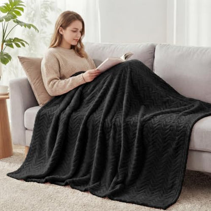 Exclusivo Mezcla Large Fleece Throw Blanket for Couch, Sofa, Black - color: Black, size: Throw ( 50x70 IN )