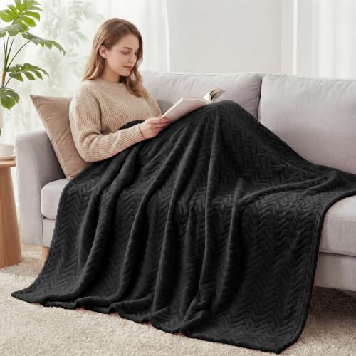 Exclusivo Mezcla Soft Fleece Blanket Twin Size for Bed, Sofa, Black - color: Black, size: Twin ( 90x66 IN )